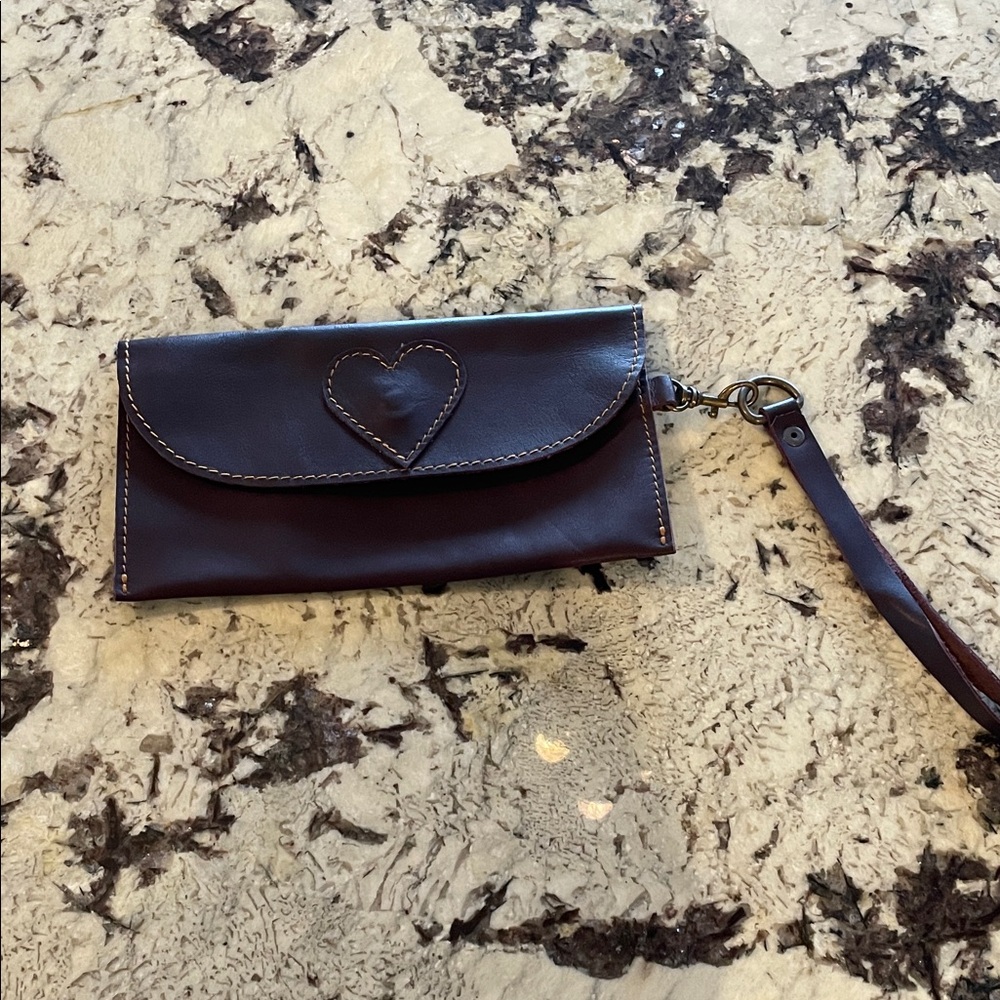 Elegant Brown Leather Clutch with Heart Detail